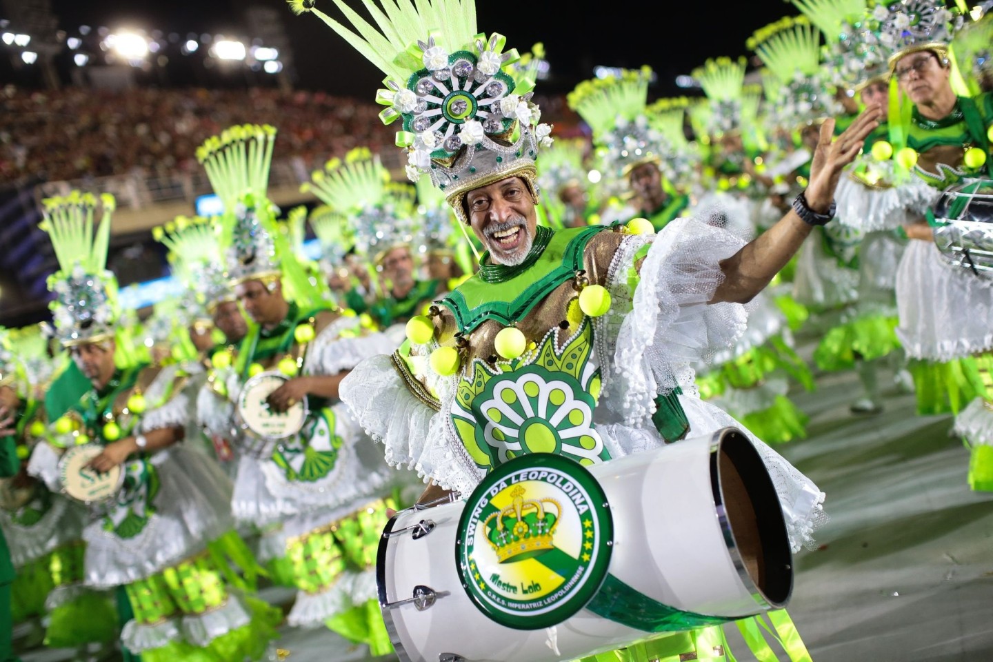 Mitglieder der Sambaschule Imperatriz Leopoldinense im Sambodrom in Rio.