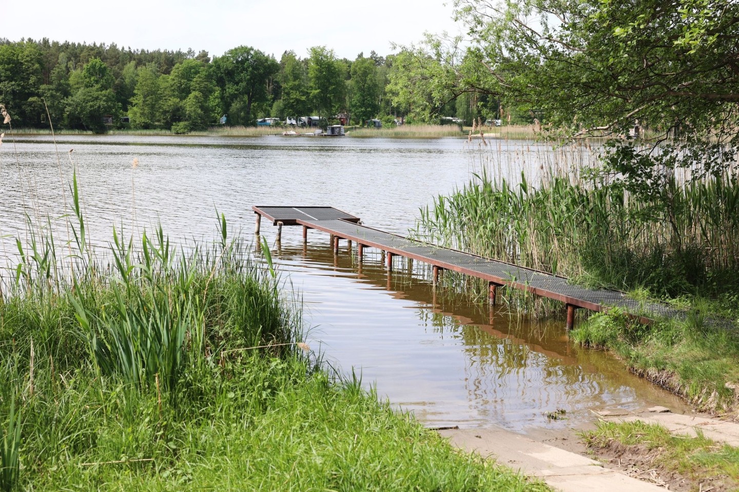 Blick auf eine Badestelle am Großen Wentowsee in Brandenburg, wo zwei Männer ertunken sind.