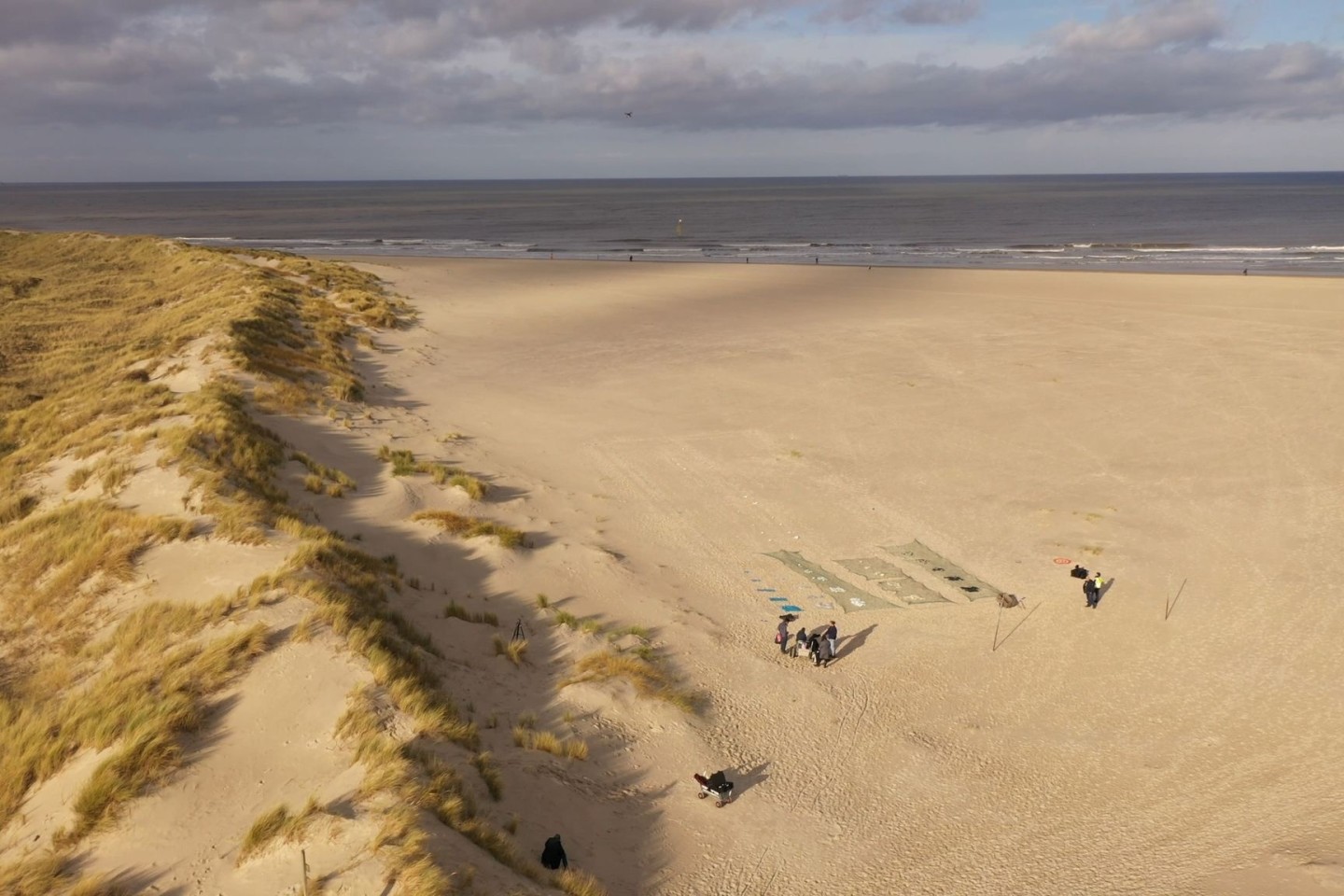 Der Versuchsaufbau aus der Vogelperspektive am Strand von Spiekeroog.