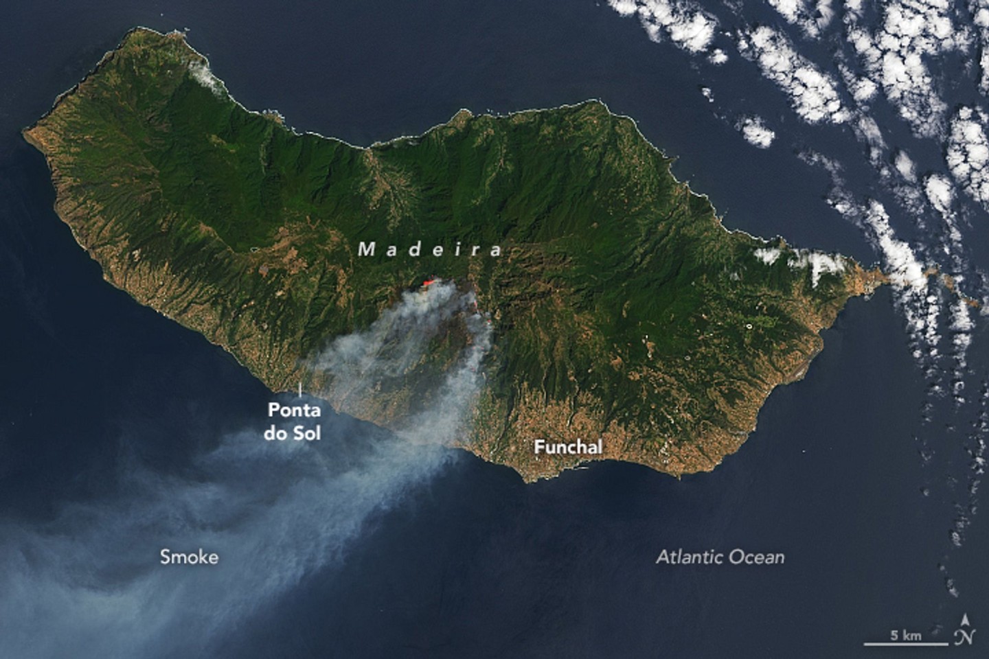 Der Rauch der Waldbrände zieht über die Insel Madeira. Bisher war Portugal in diesem Sommer von größeren Waldbränden verschont geblieben.